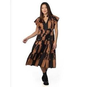Crosby by Mollie Burch Watts Cotswold Abstract Print Midi Dress With High Collar